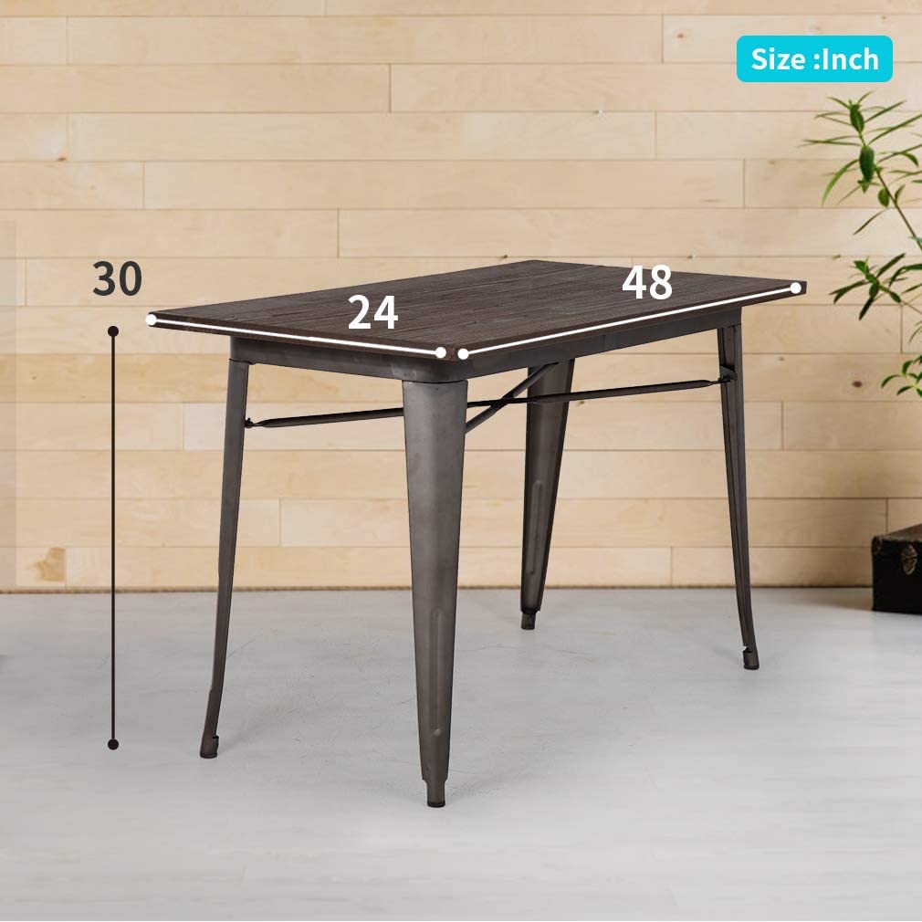 Metal Kitchen Table Dining Table Home Restaurant Wood Top Table 24 x 48 Inches Bar Coffee Table Indoor Outdoor Metal Base Table Patio Dining Table Patio Furniture