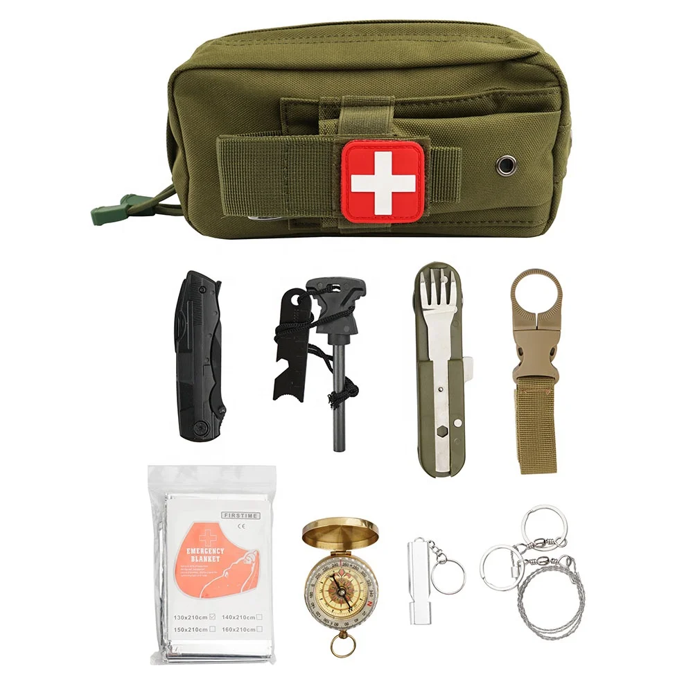 Hot selling outdoor camping hiking emergency survival kit tools set first aid portable bag