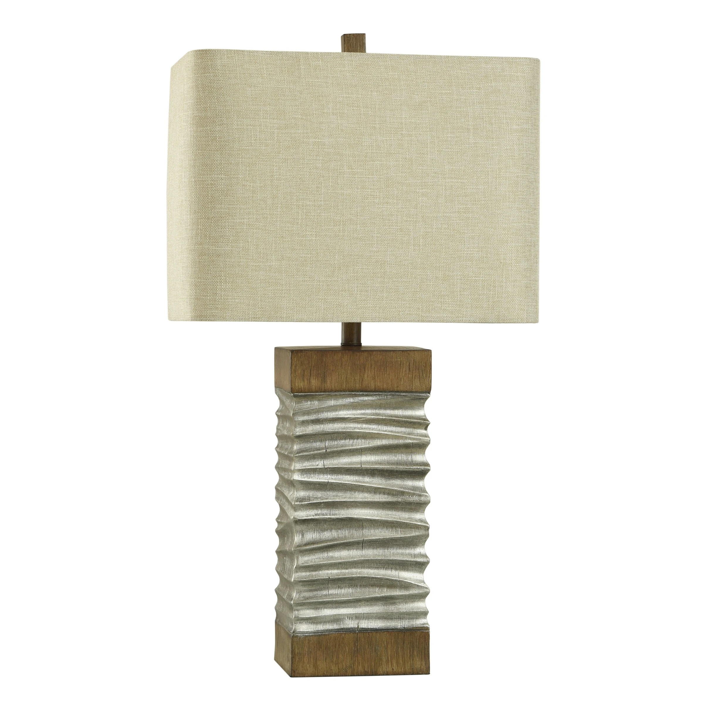 Darley Table Lamp - Silver and Brushed Brown Finish - Beige Shade