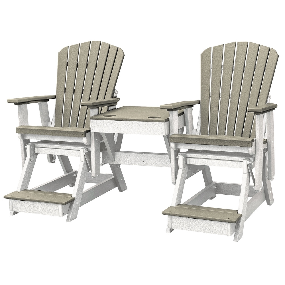 OS Home and Office Model Double Balcony Height Glider with Center Table in Weatherwood and White