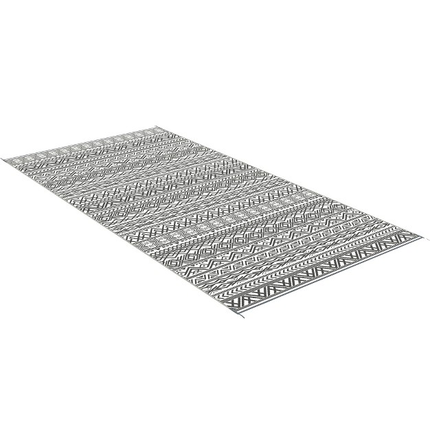 Outsunny Rv Mat Outdoor Patio Rug Large Camping Carpet With Carrying Bag 9 x27 X 18 x27 Waterproof Plastic Straw Reversible Gray amp Cream White Boho