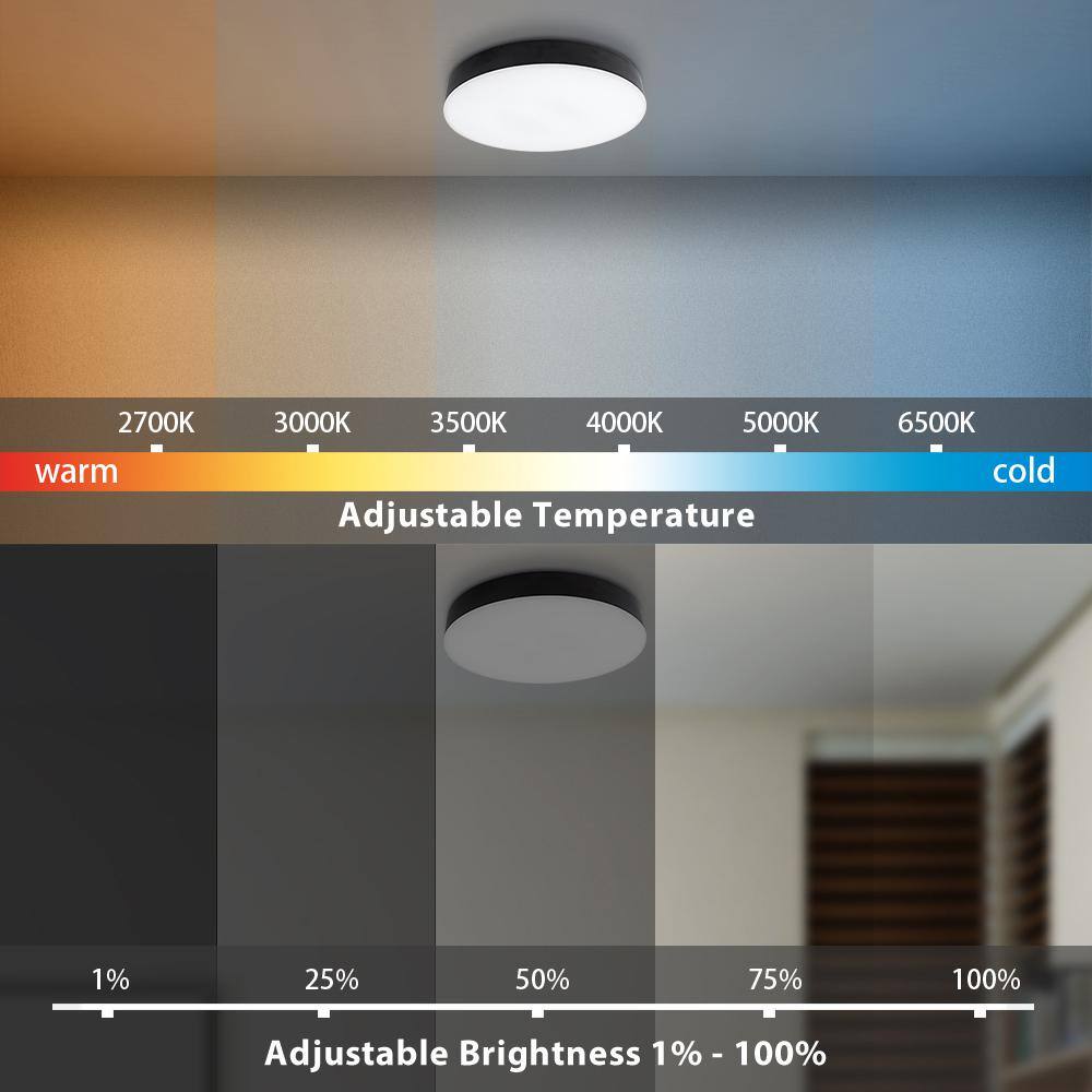 Hampton Bay Lakeshore 13 in. Matte Black Smart CCT and RGB Selectable LED Flush Mount Powered by Hubspace SMACADER-MAGB01