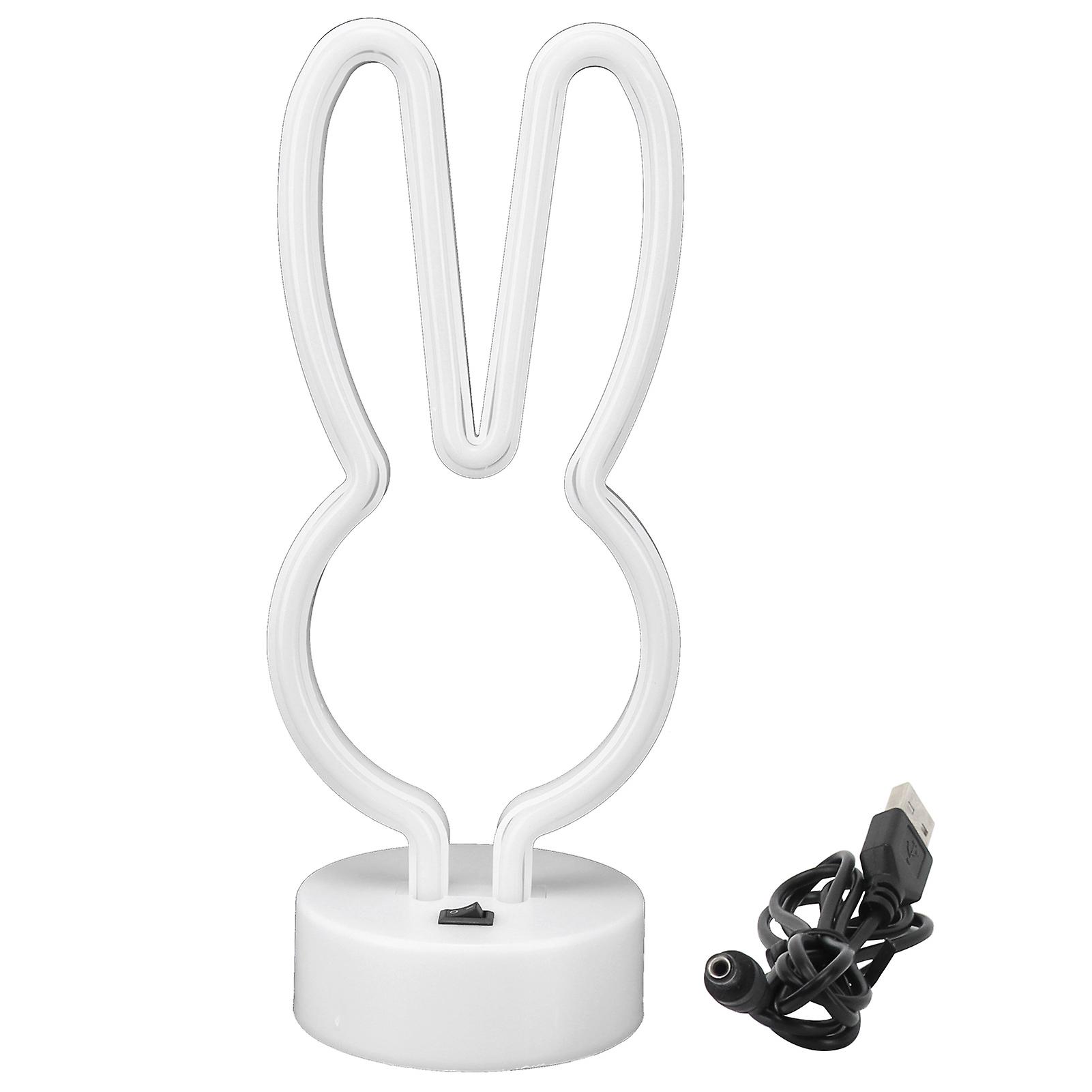 Rabbit Shape Led Neon Light Bedside Table Decor Neon Lamp With Base Usb/battery Poweredwarm Colour