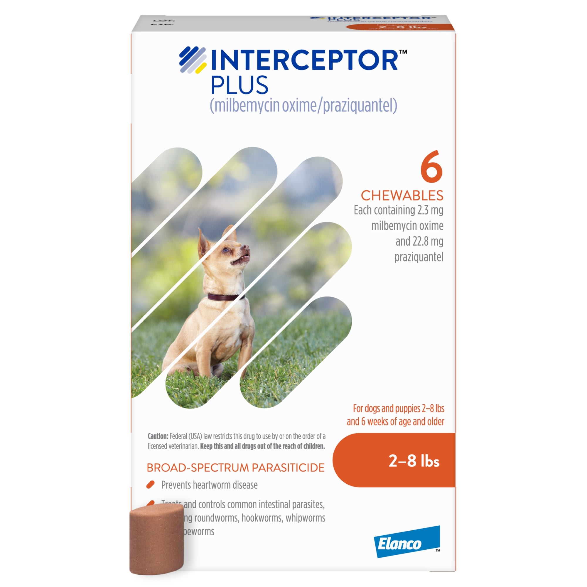 Interceptor Plus Chewables for Dogs 2 to 8 lbs， 6 Month Supply