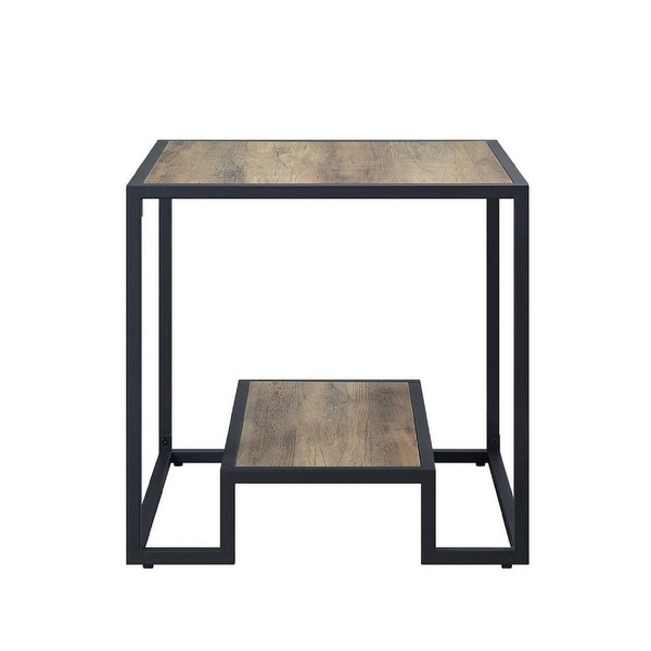 Lea 22 Inch Wood End Table， Grain Details， Metal Frame， Rustic Oak - 22 L x 22 W x 22 H Inches