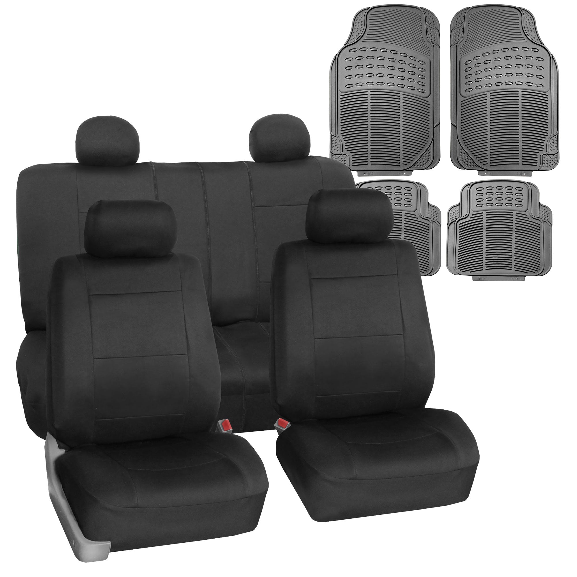 FH Group Universal Auto Seat Covers Neoprene Black w/ Gray  Floor Mats