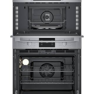 Bosch 500 Series 30 in. Double Electric Convection Wall Oven Self-Clean with Speed Cook Built-In Microwave in Stainless Steel HBL5754UC