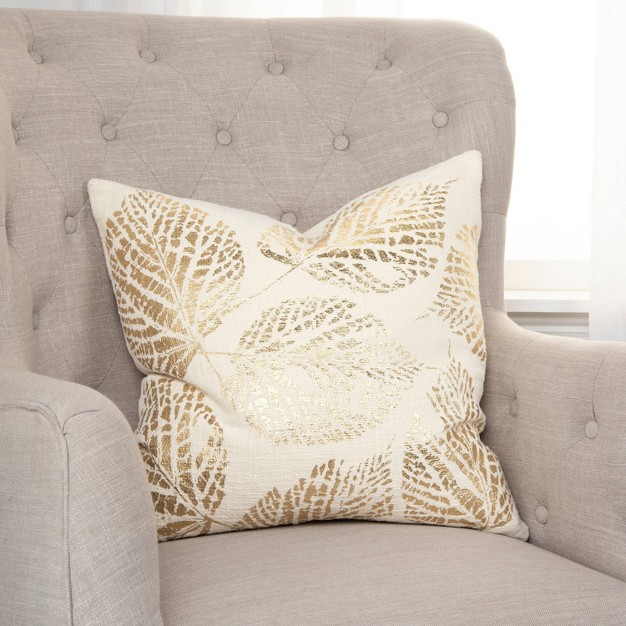 Oversize Poly Filled Leaves Square Throw Pillow Gold Rizzy Home