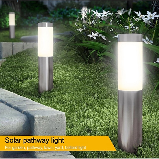 2pcs Pathway Lights Solar Outdoor Garden Lights Stainless Steel Waterproof LED Lawn Light Villa Backyard Street Lighting Courtyard Landscape Decoration Lamp