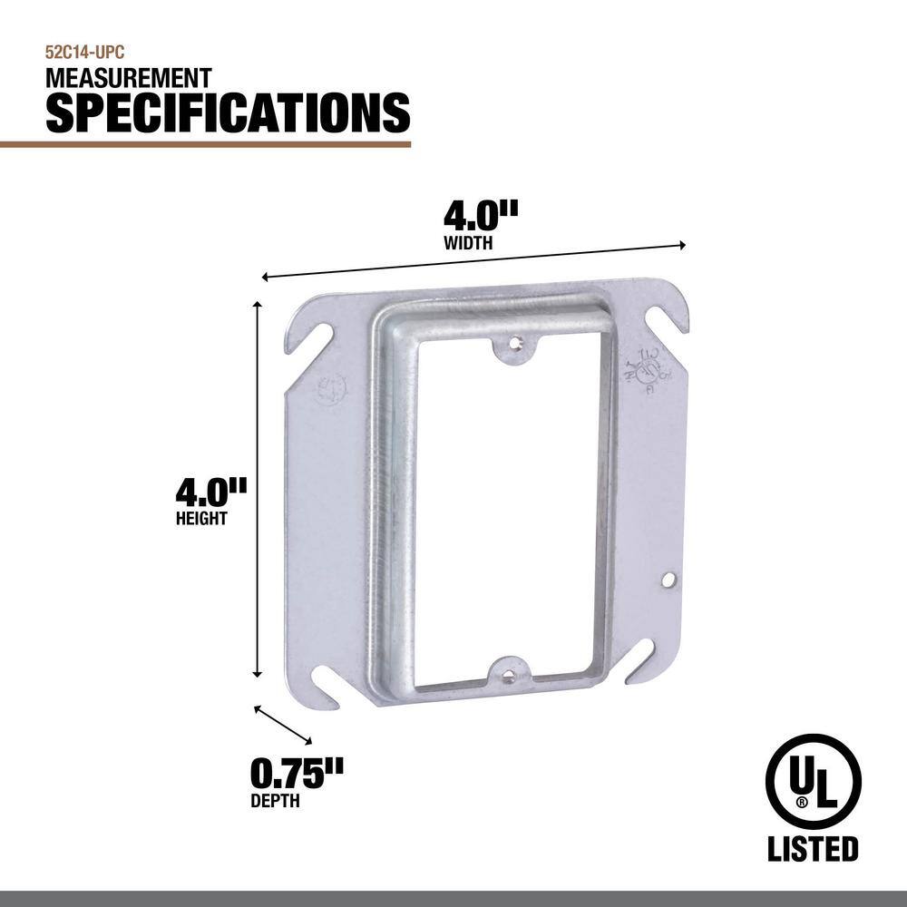 Southwire 4 in. W Steel Metallic 1-Gang Single-Device Square Cover 34 in. Raised (1-Pack) 52C14-UPC