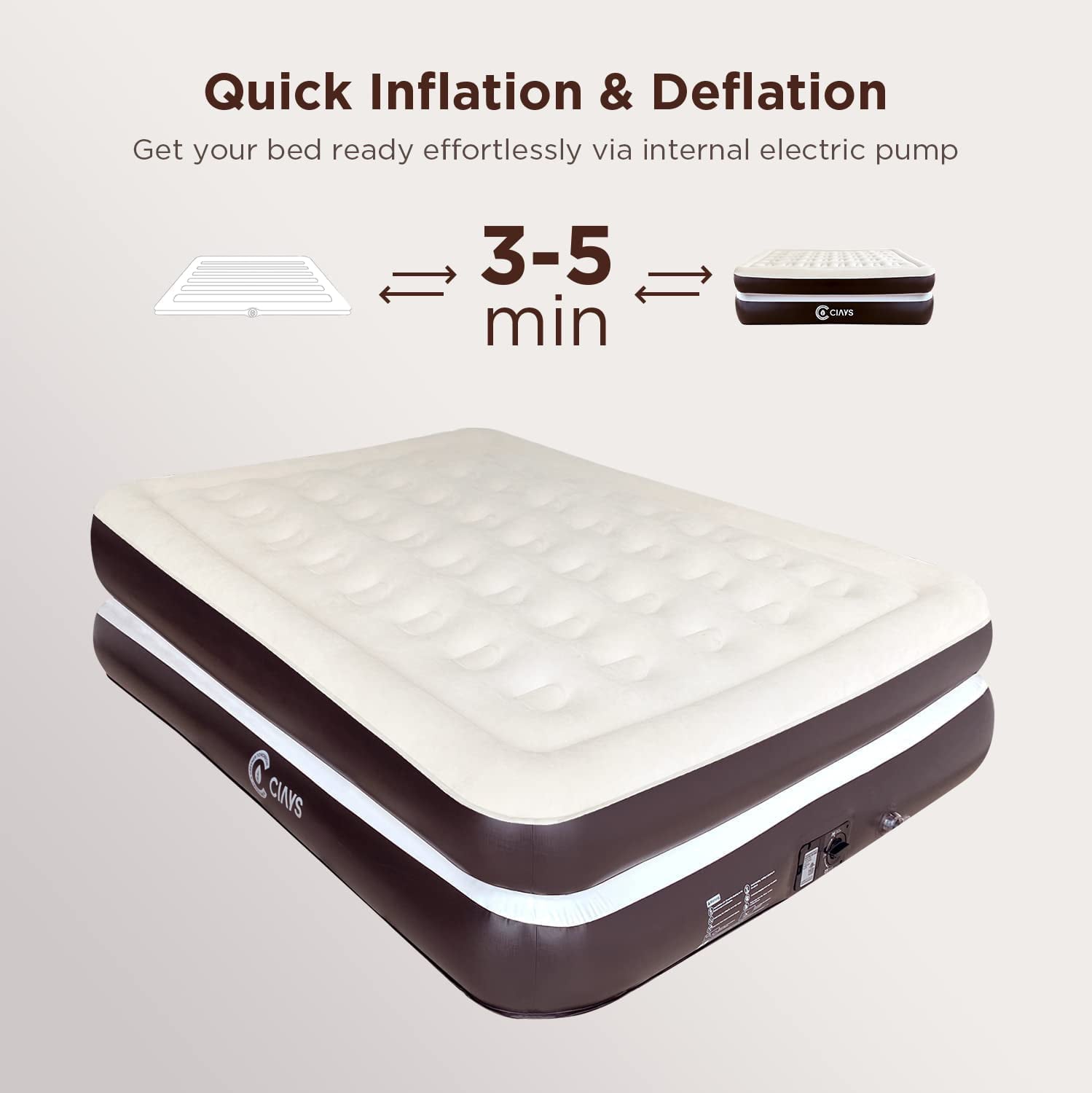 16 Inch Inflatable Air Mattress with Built-in Pump， Flocked Top Air Bed with Carrying Bag for Home Camping Travel， 330lb Max，Twin