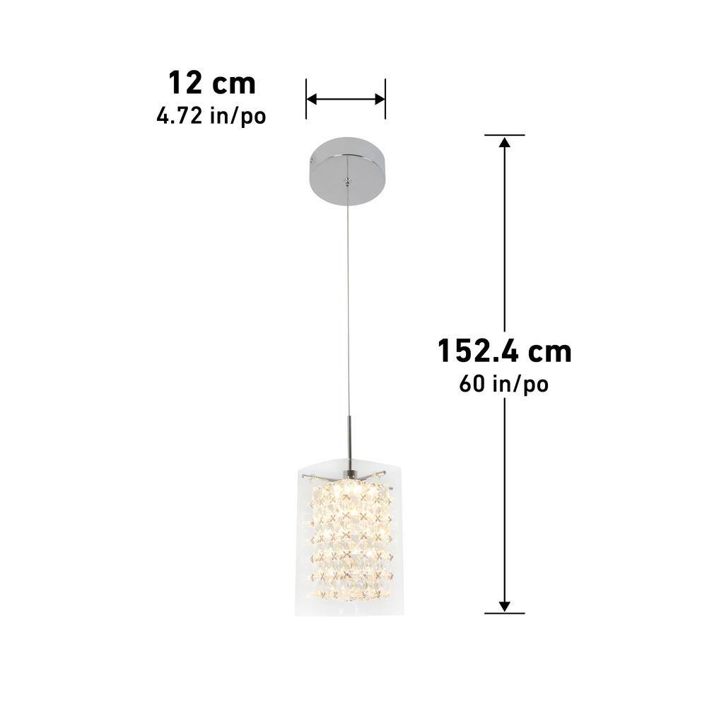 Artika Crystal Cube 5.5-Watt Integrated LED Chrome Modern Hanging Mini Pendant Light Fixture for Kitchen Island or Living Room PDT-1CC