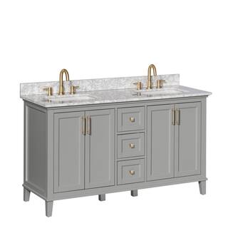 Home Decorators Collection Grayson 61 in. W x 22. D x 35. H Double Sink Vanity in Storm Grey with White Marble Vanity Top 20305-VS61C-ST