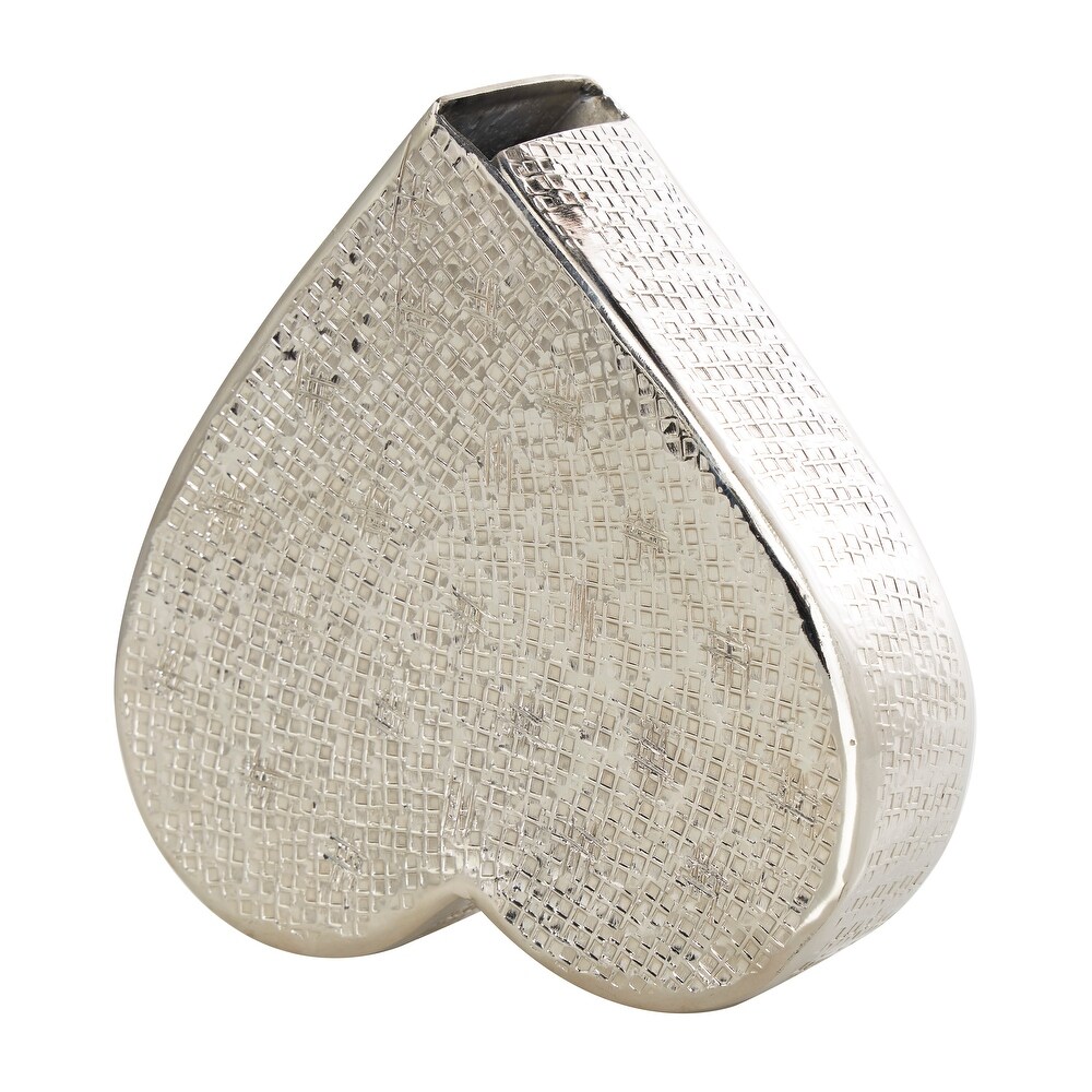 Gold or Silver Aluminum Slanted Heart Sculpture with Cube Textured Exterior
