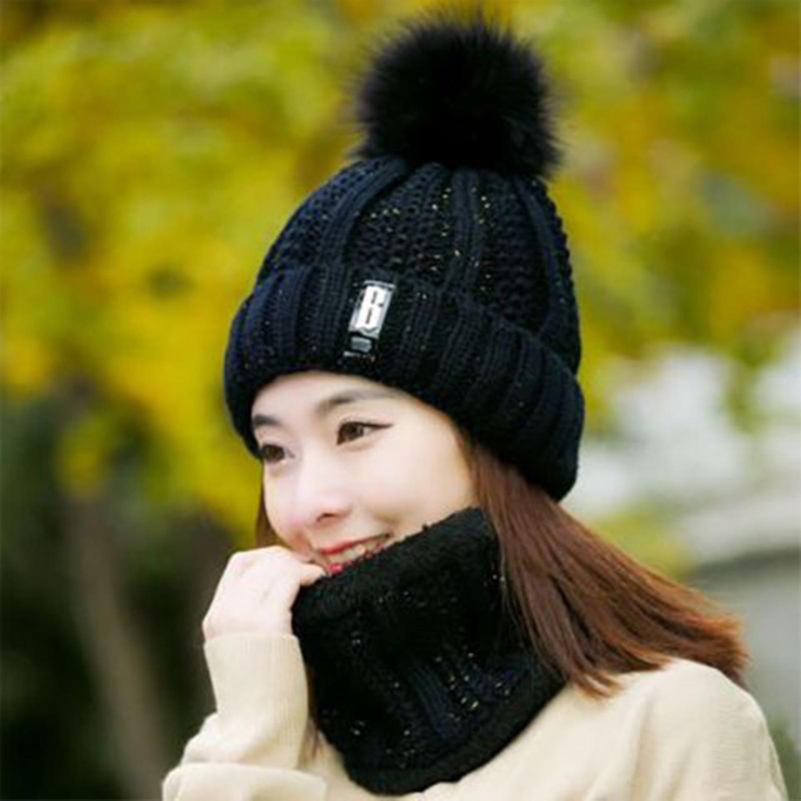 Winter Beanie Hat Scarf Set Women Slouchy Scarf Warm Knitted Hat For Outdoor