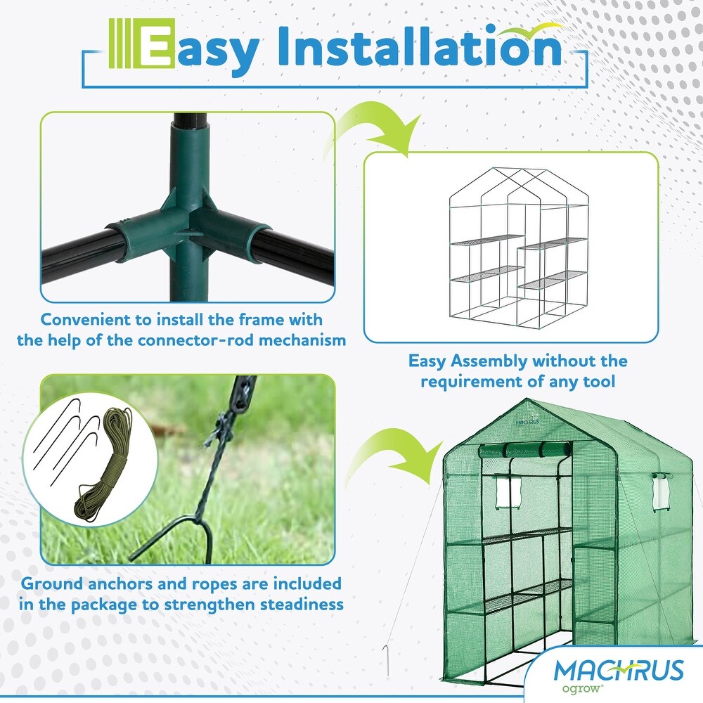 Machrus Ogrow Deluxe Walk In Greenhouse with Green Cover