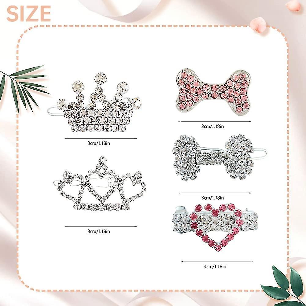 5pcs Crystal Rhinestone Hair Clip Hairdressing Hair Accessories Dog Headwear Pet Grooming Products