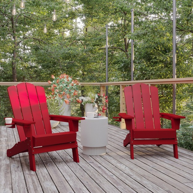 Flash Furniture Newport Adirondack Chair With Cup Holder Weather Resistant Hdpe Adirondack Chair