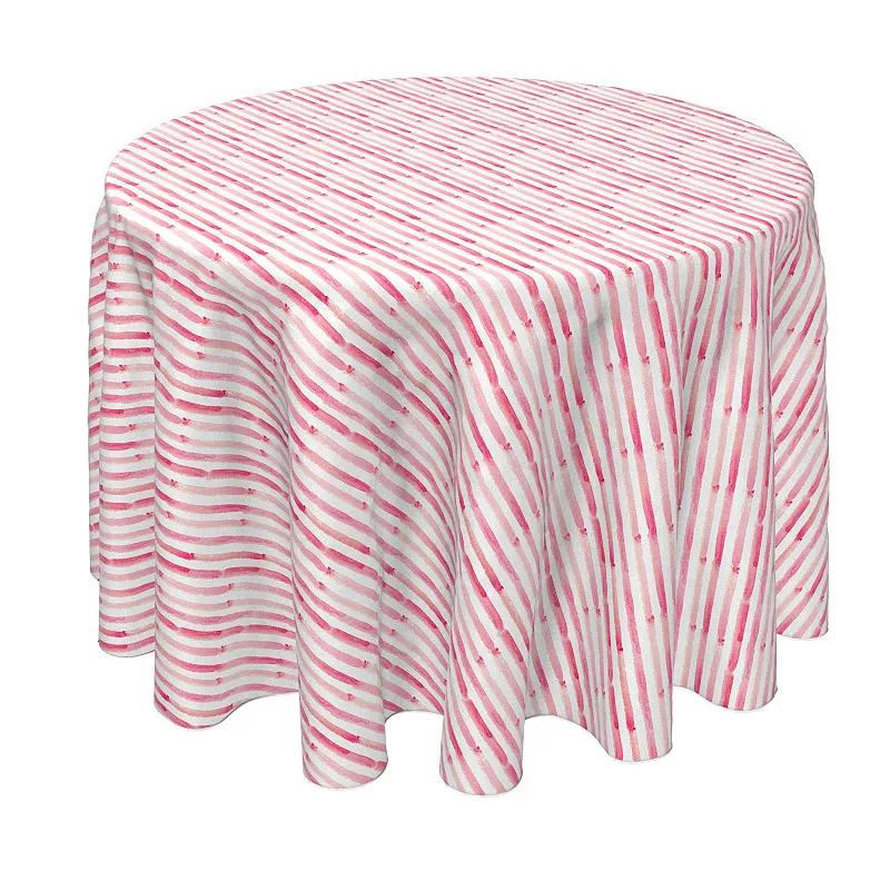 Round Tablecloth， 100% Polyester， 70 Round， Pink Watercolor Stripes