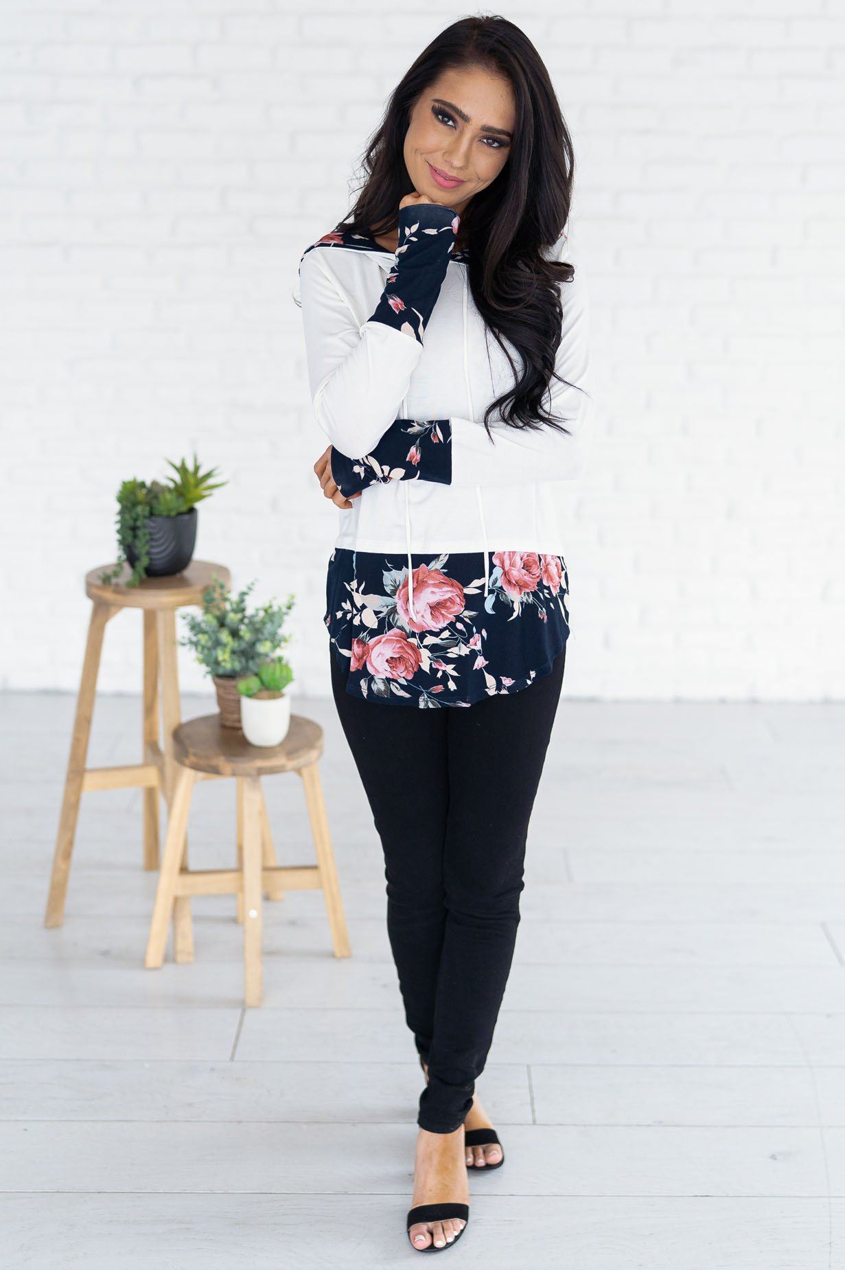 Midnight Blooms Modest Hoodie