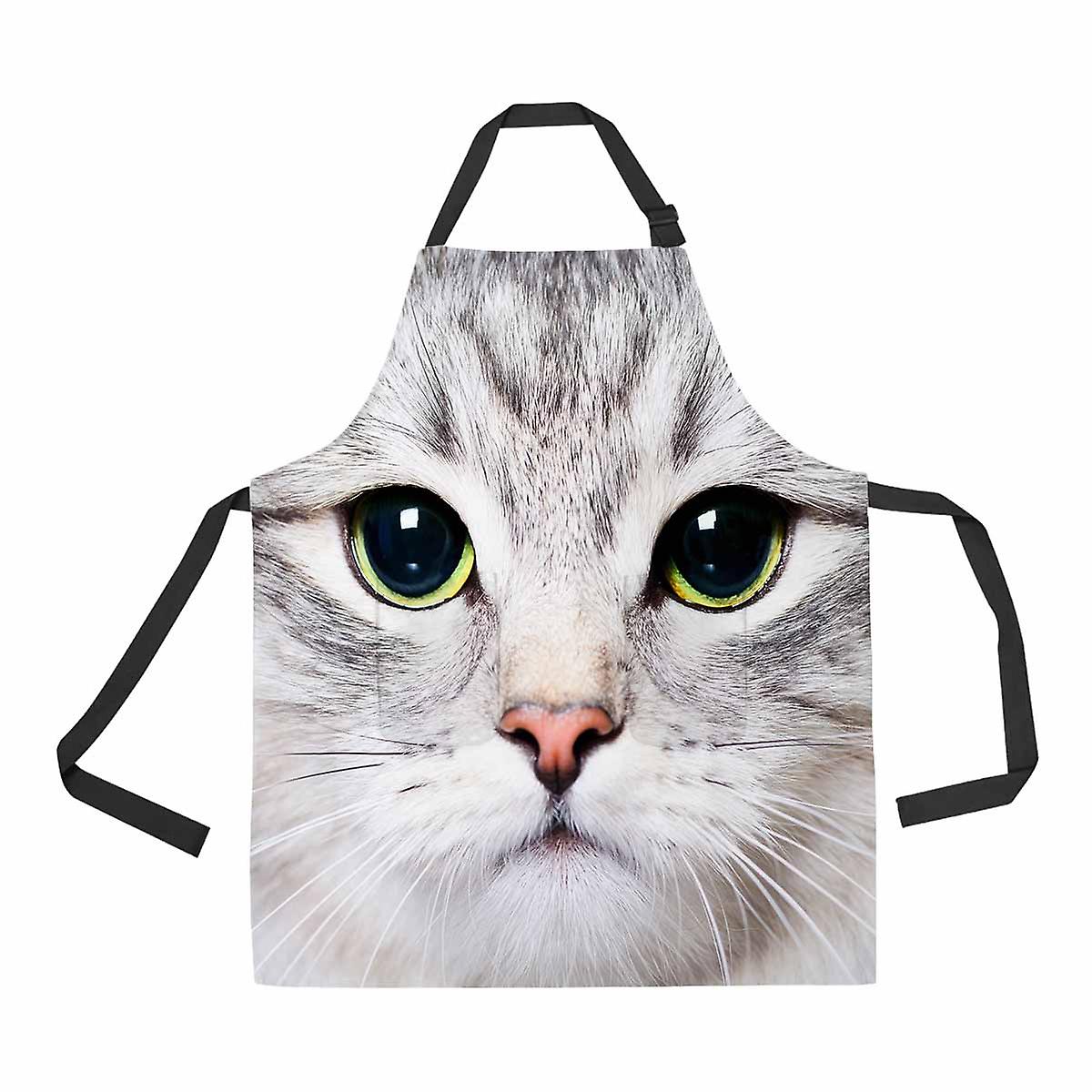 Kitten With Big Green Eyes Unisex Adjustable Bib Apron With Pockets For Commercial Restaurant And Home Kitchen Use