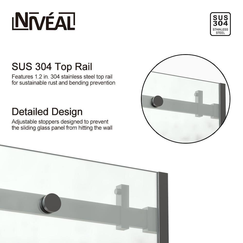 niveal Essen 60 in. W x 60 in. H Sliding Semi-Frameless Tub Door in Matte Black Finish LU7151-6060MB