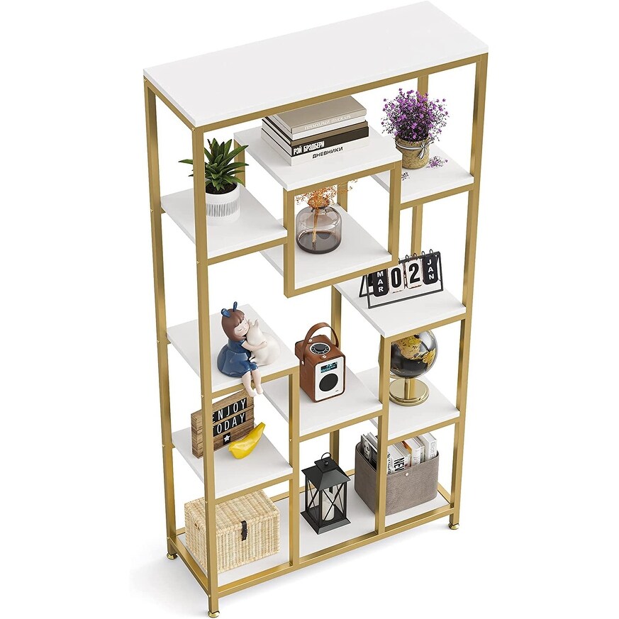 Freestanding Bookcase and Bookshelves  71 Inch Tall Gold Book Shelves