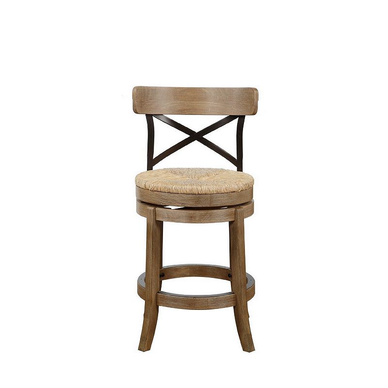 24 Inch Mia Wood Swivel Counter Stool， Soft Sedge Seat， Natural Brown