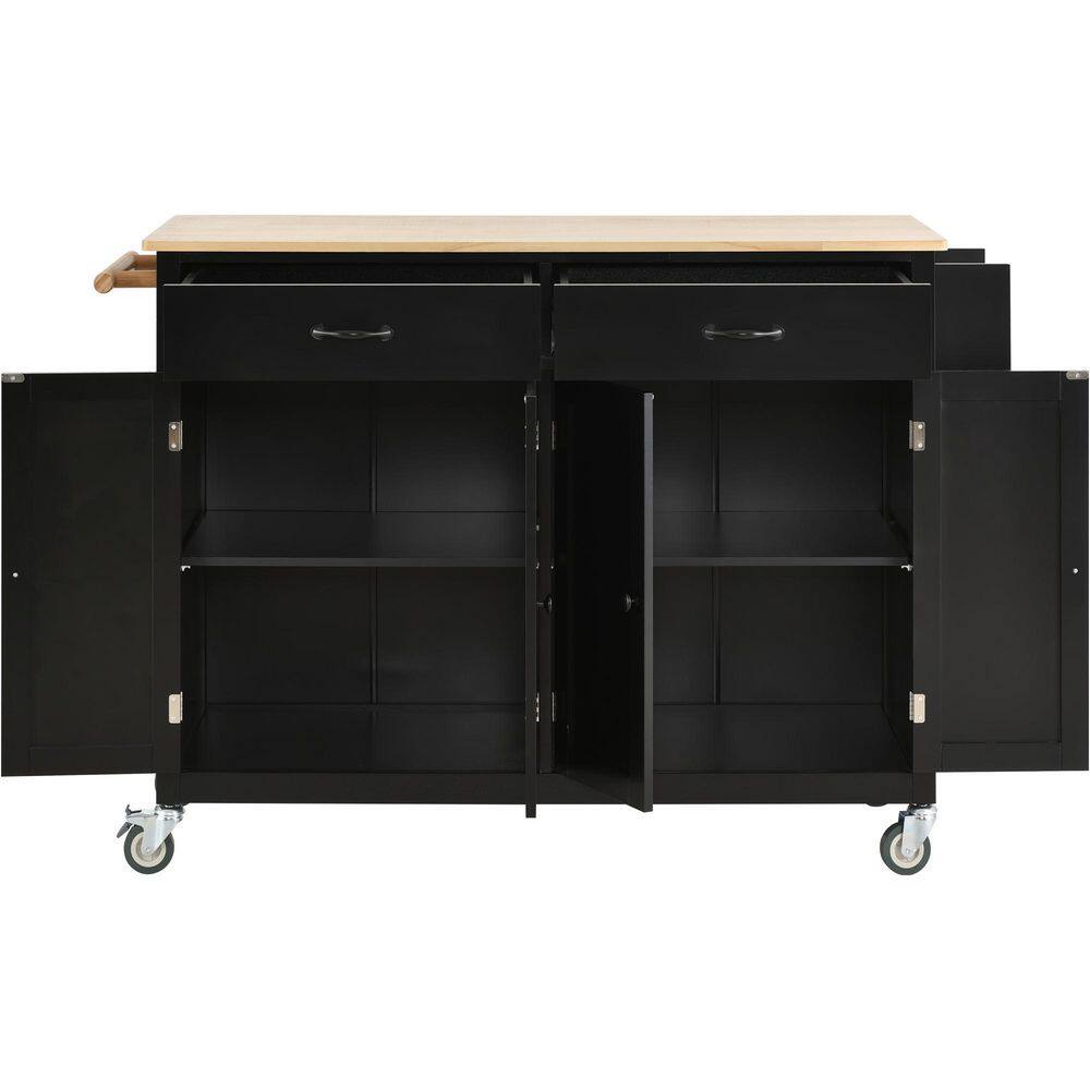 54.3 in. L x 18.5 in. W x 36.22 in. H Black Kitchen Island Cart with Solid Wood Top and Locking Wheels WFAAB286wy