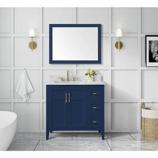 Home Decorators Collection Sturgess 37 in. W x 22 in. D x 35 in. H Bathroom Vanity in Navy Blue with Carrara White Marble Top 19111-VS37-NB