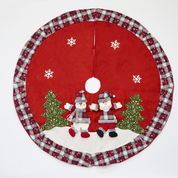 48 Snowman and Santa Embroidered Red Christmas Tree Skirt