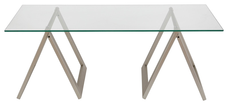 Pemberly Row Metal Nickel and Gray Sawhorse Legged Coffee Table   Contemporary   Coffee Tables   by Homesquare  Houzz