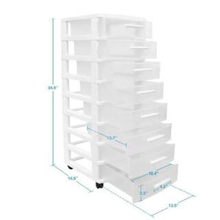 MQ 8-Drawer Resin Rolling Storage Cart in White and Clear 450-WHT