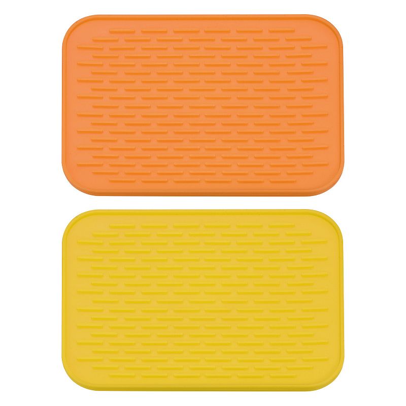 2 Pcs 8.5 x 6 Sink Drain Pad 2 Colors Silicone Dish Drying Mat Set