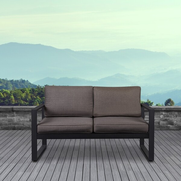 Baltic Outdoor Love Seat in Black by Real Flame