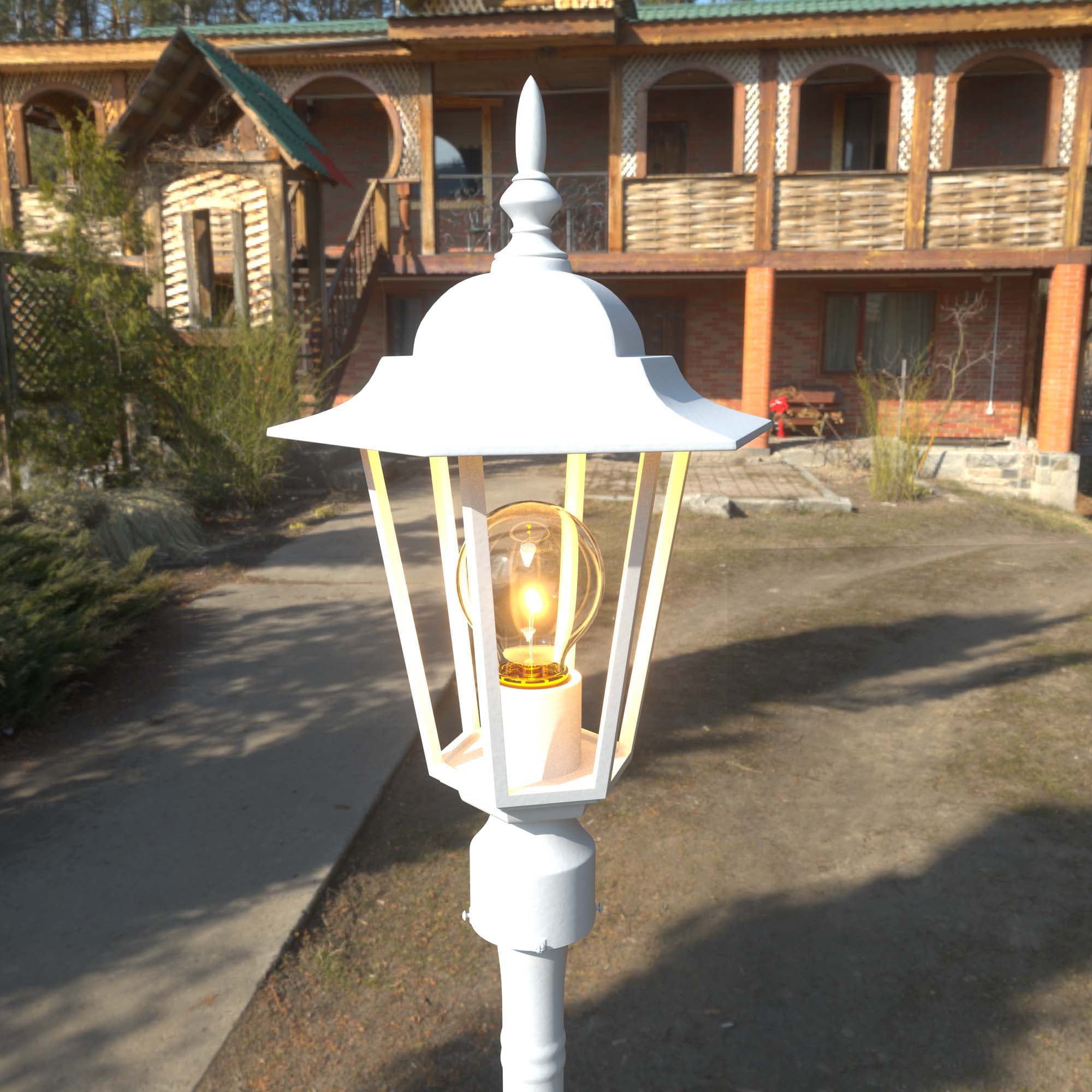 UIXE White Post Light Fixture， Exterior Aluminium Pole Lantern