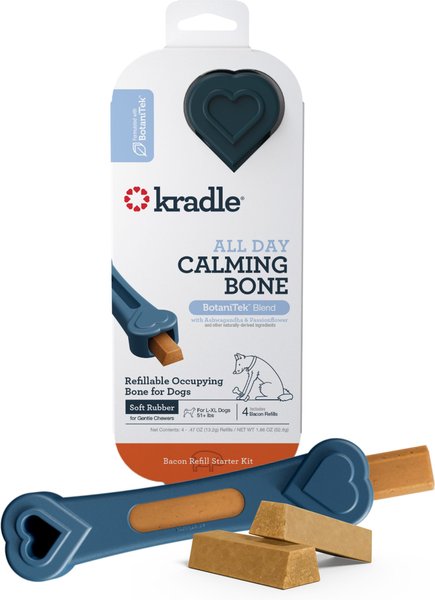 Kradle All Day Calming Bone 8-in Toy w/Relaxing Inserts Bacon Flavor Dog Treat， 4 count