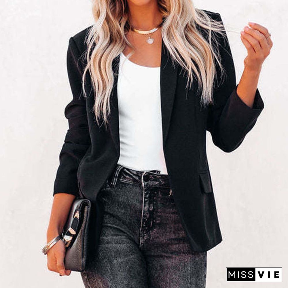 Back To School Outfit  Office Lady Solid Cardigan Jacket Blazer Women Vintage Coats Fashion Turn-Down Collar Long Sleeve Ladies Outerwear Stylish Tops