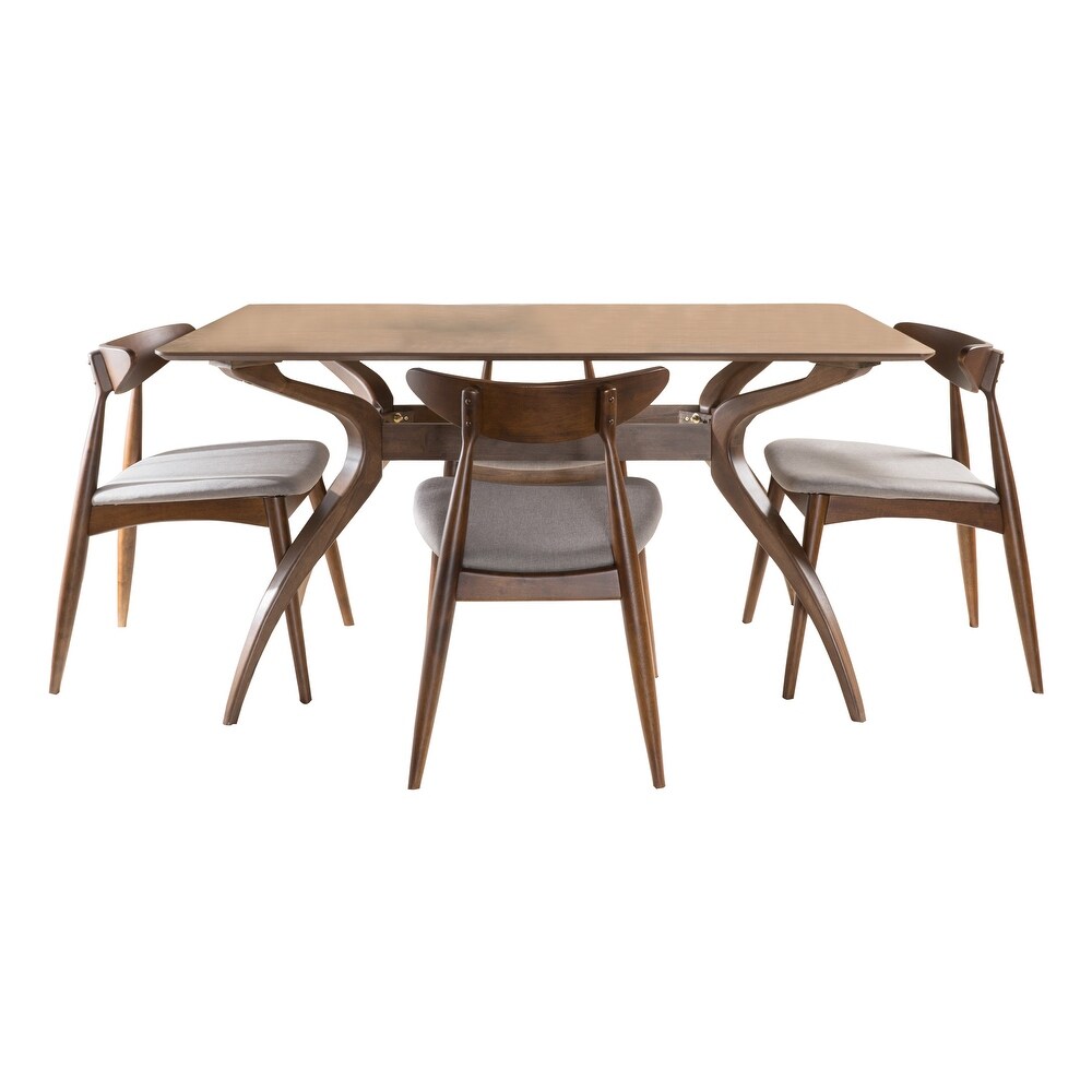 Carson Carrington Lund Mid Century 5 piece Large Wood Rectangular Dining Set with Curved Legs