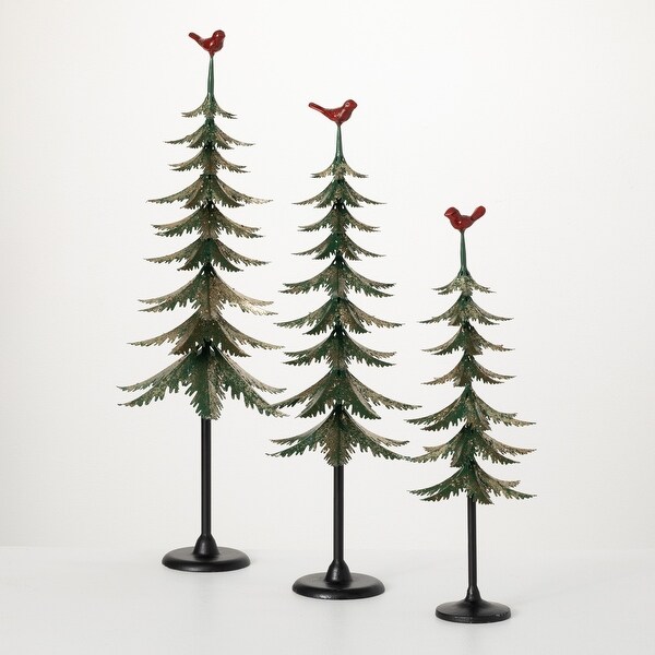 Sullivans CardinalTopped Pine Tree Multicolor 28H Metal Set of 3