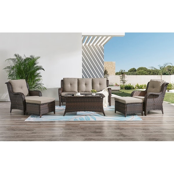 Pocassy 6 Piece Outdoor Wicker Conversation Sofa Set