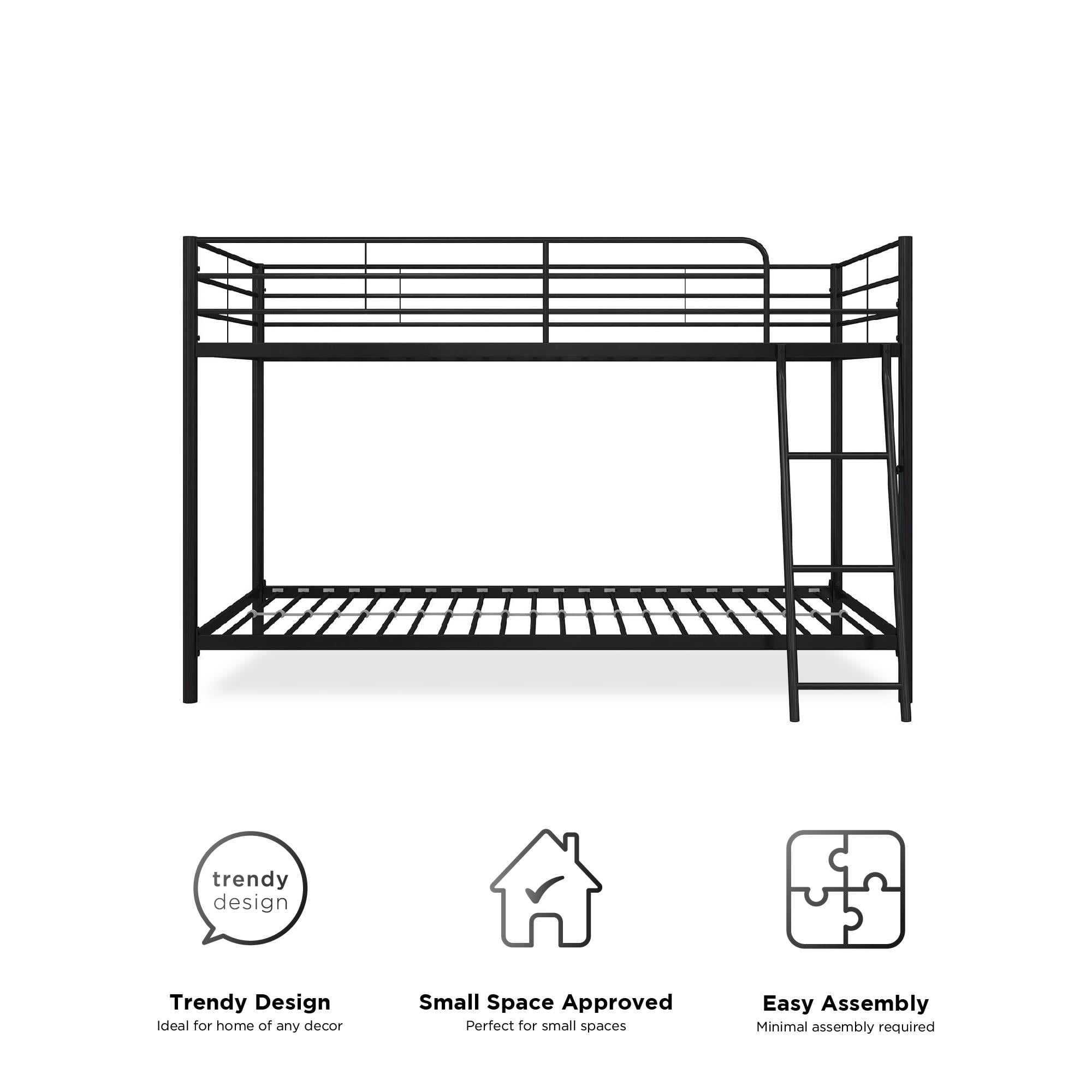 Mainstays Small Space Junior Twin over Twin Metal Bunk Bed, Black