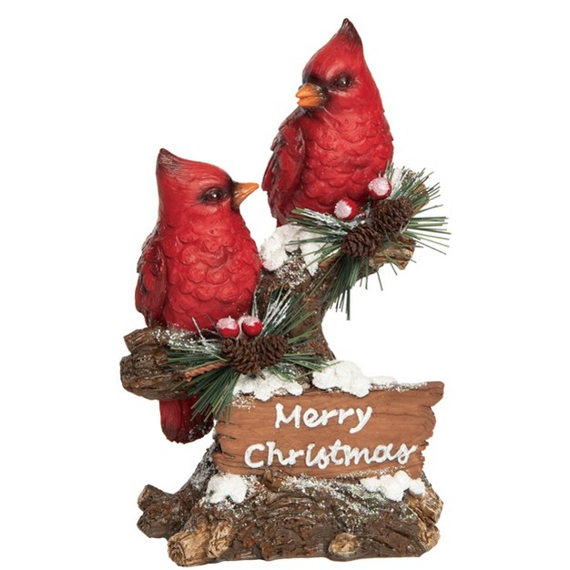 Transpac Resin 8 In Multicolored Christmas Snowy Cardinal Decor