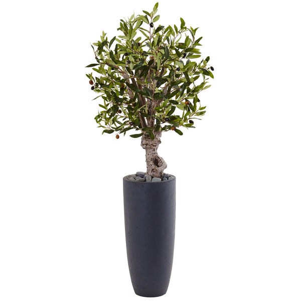 Nearly Natural 3.5foot Olive Tree Silk Plant in Grey Cylinder Planter