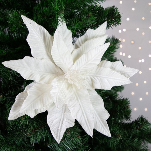 Cream Glittered Poinsettia Christmas Stem Spray