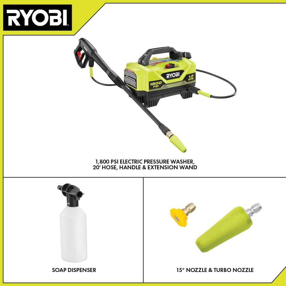 RYOBI 1800 PSI 1.2 GPM Cold Water Corded Electric Pressure Washer RY141802