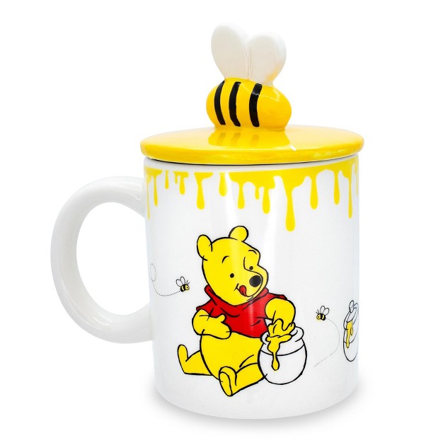 Silver Buffalo Disney Winnie The Pooh Hunny Pot Ceramic Mug With Lid Holds 18 Ounces