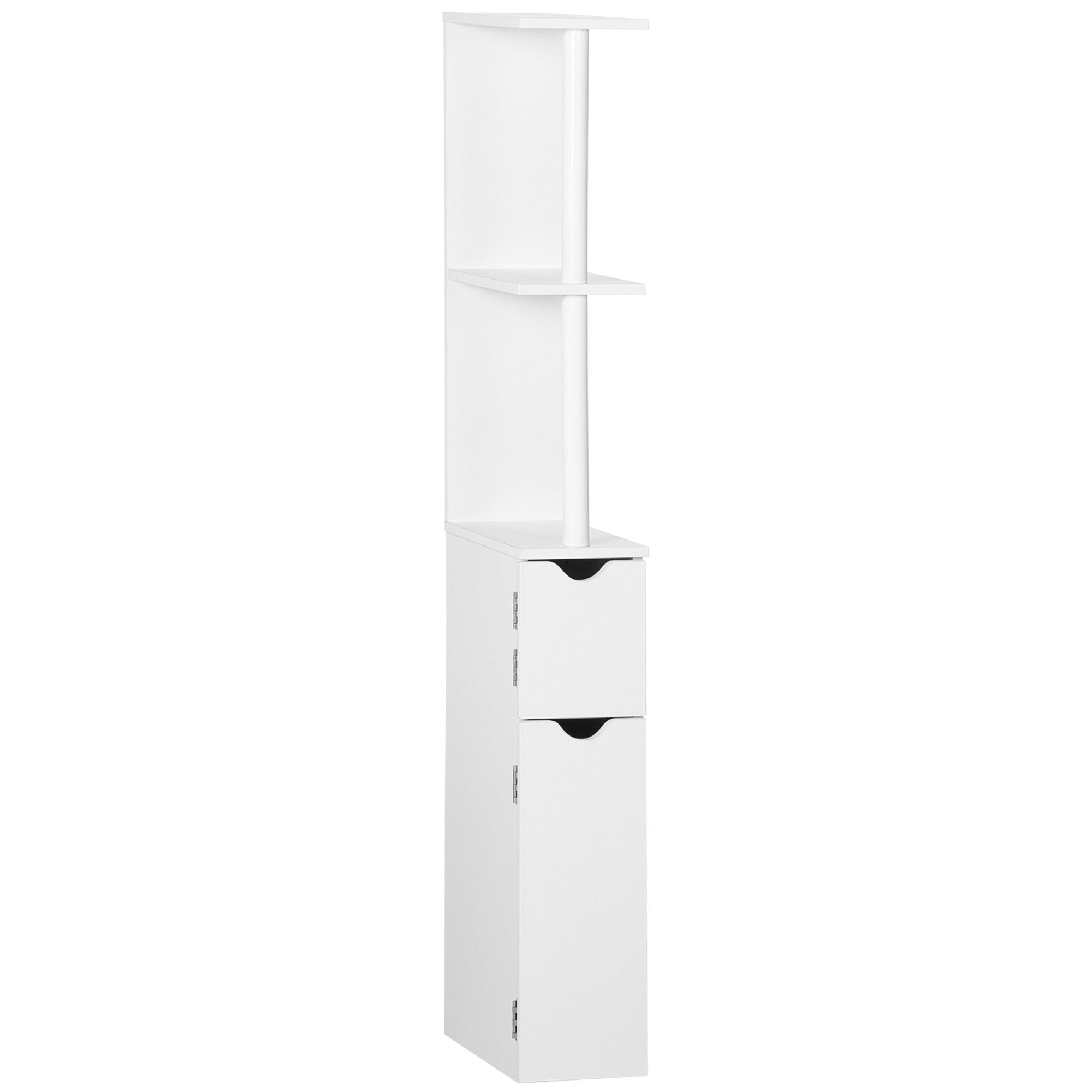 kleankin Tall Bathroom Storage Cabinet with 2 Open Shelves and 2 Door Cabinets, Freestanding Linen Tower, White