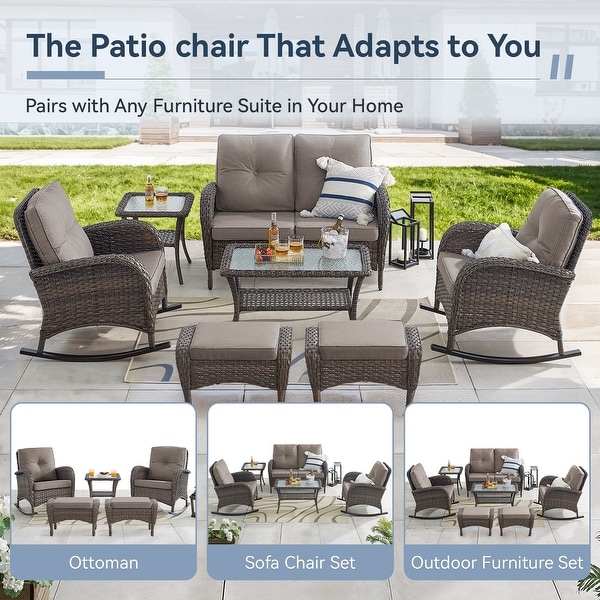 Gymojoy Patio Furniture Set PE Wicker Rocking Chairs and Side Table