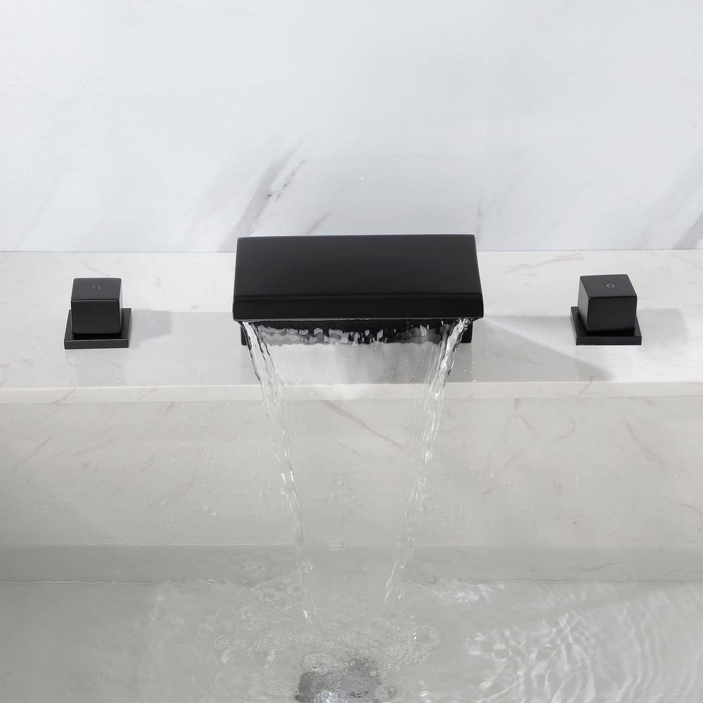 UKISHIRO 2-Handle Tub Deck-Mount Widespread Tub Faucet in Matte Black SMD0JN220506006